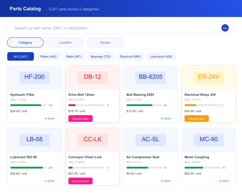 Task360 parts catalog