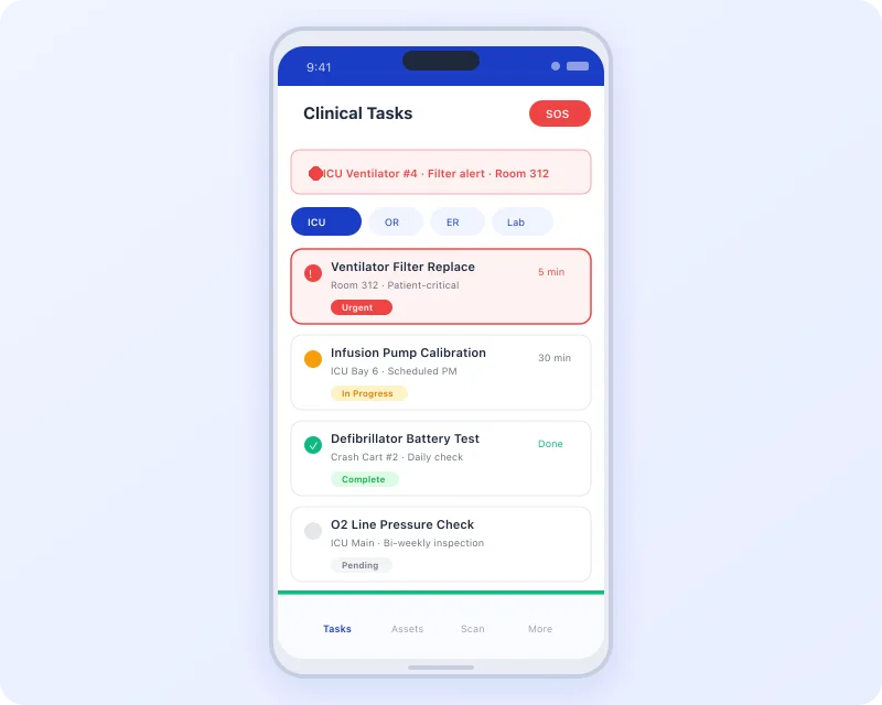 Task360 mobile clinical maintenance app with ward-based task management