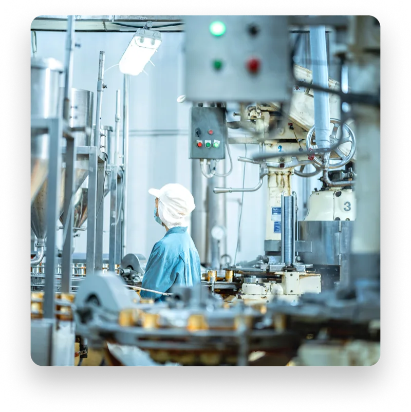 Manufacturing plant with workers on production line