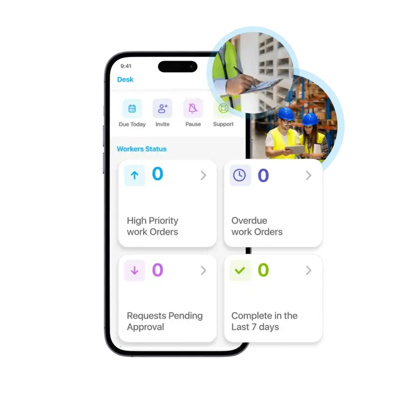 Task360 mobile app showing work order dashboard on iPhone